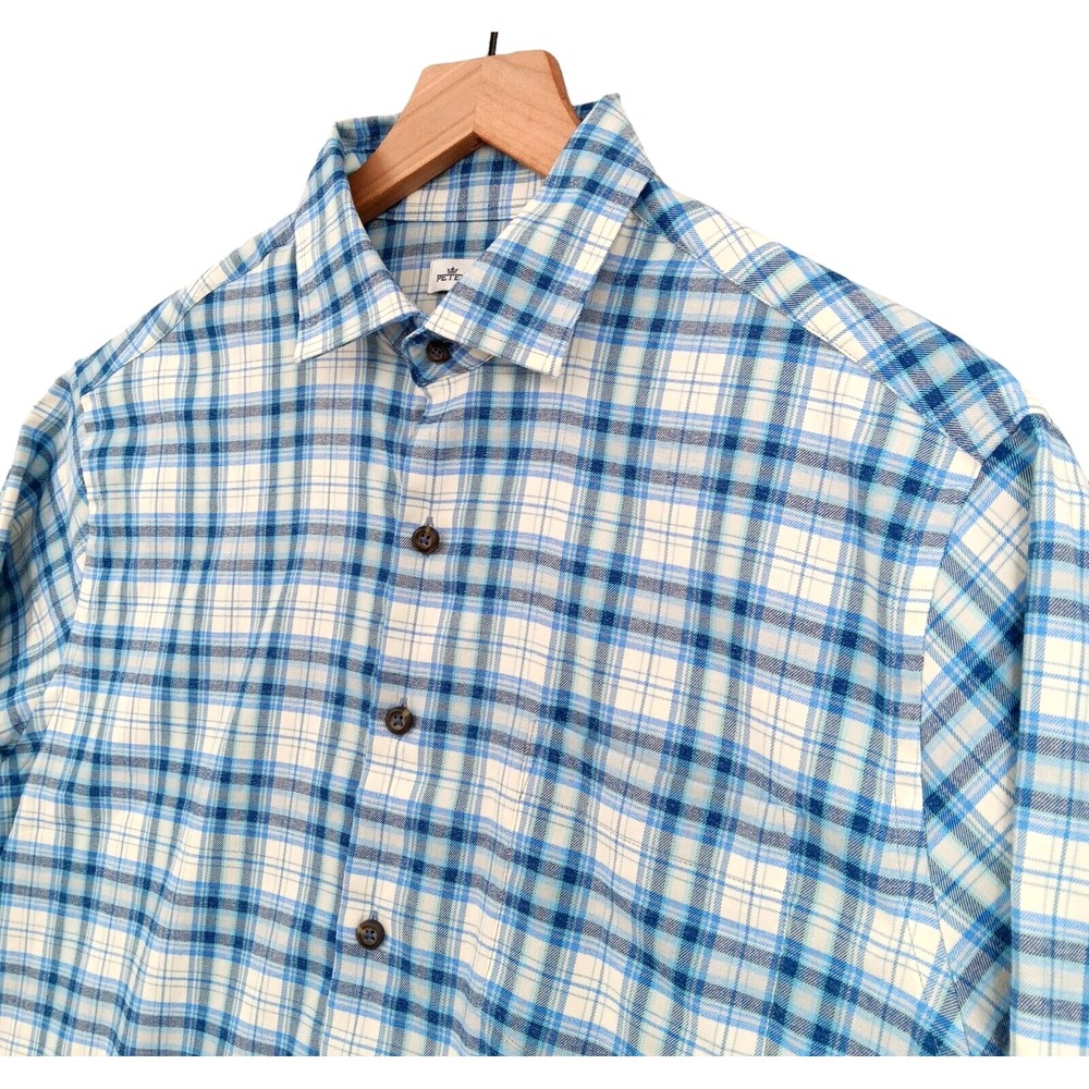 Peter Millar Shirt Mens M Blue Plaid Gator Creek Flannel Preppy Classic - Picture 7 of 14